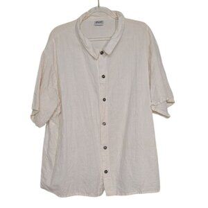 CP Shades Linen Cotton Shirt Womens Size Large White Button Front Short Sleeve